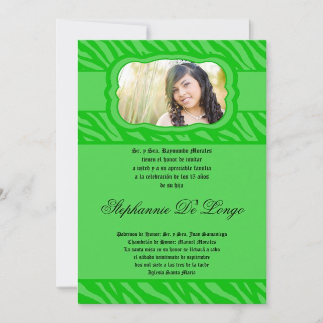 12x18 Gree Zebra Print Patter Quinceanera Einladun Einladung (Vorderseite)