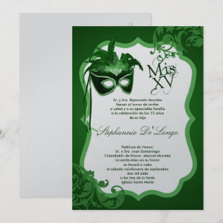 12x18 Green Masquerade Maske Quinceanera Einladung