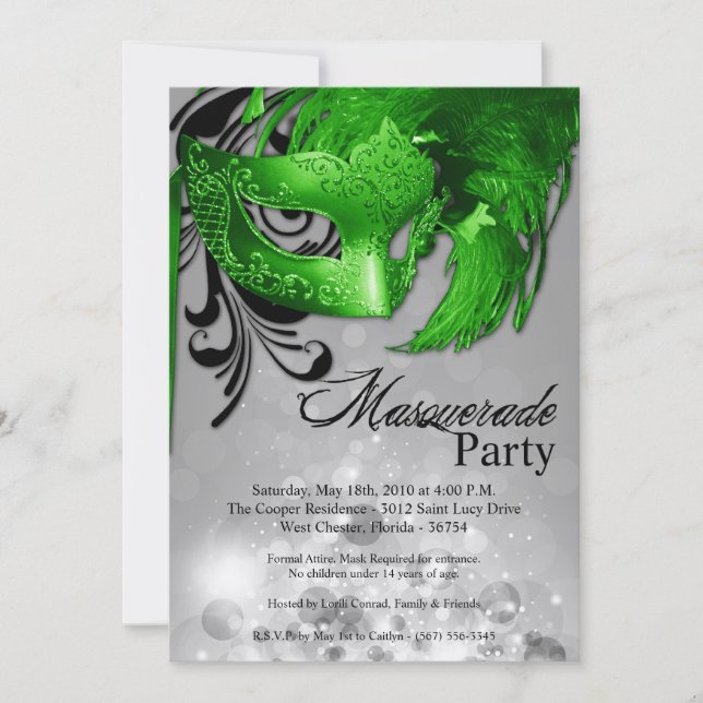 12x18 Green Masquerade Sweet 16 Geburtstag Einladu Einladung (Vorderseite)