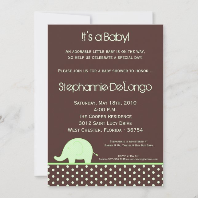12x18 Green Neut Mod Elephant Baby Shower Einladun Einladung (Vorderseite)