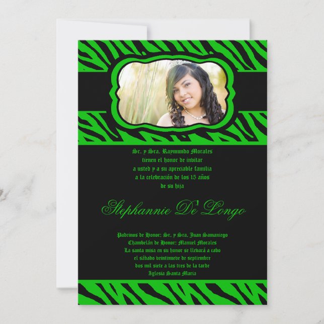 12x18 Green Zebra Print Quinceanera Einladung (Vorderseite)