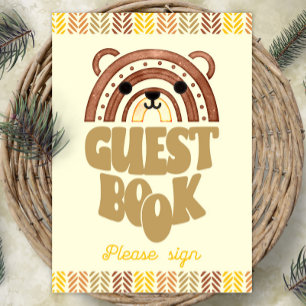 12x18 Guest Book Boho Woodland Bear Birthday Poster