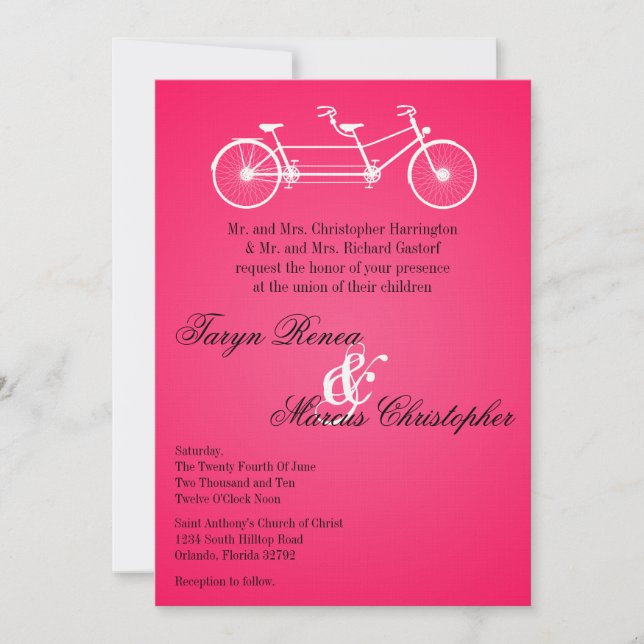 12x18 Hot Pink Black Double Bike Einladung (Vorderseite)