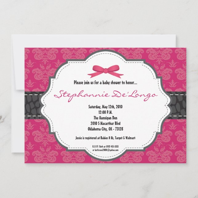 12x18 Hot Pink Damask Cheetah Kinderdusche Einladu Einladung (Vorderseite)
