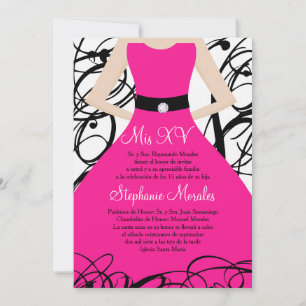 12x18 Hot Pink Dress Quinceanera Geburtstag Einlad Einladung