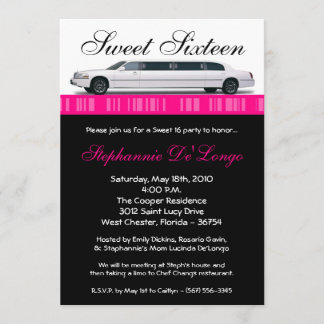 12x18 Hot Pink Limo Sweet 16 Geburtstag Einladung
