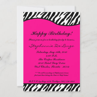 12x18 Hot Pink Zebra Geburtstagsparty Einladung