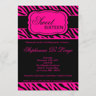 12x18 Hot Pink Zebra Print Geburtstagsparty Einlad Einladung