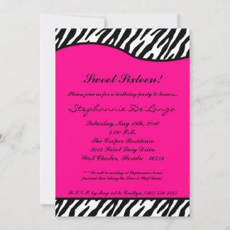 12x18 Hot Pink Zebra Sweet16 Geburtstagsparty Einl Einladung