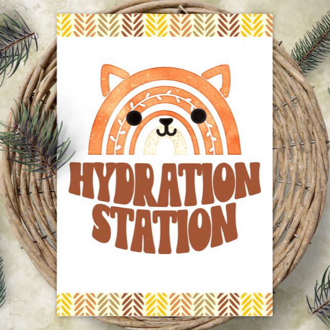 12x18 Hydration Station Boho Woodland Fox Birthday Poster (Von Creator hochgeladen)