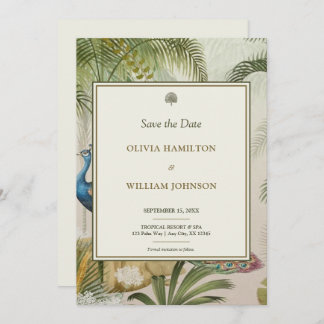 12x18 Ivory Tropical Peacock Palm Wedding Save The Date