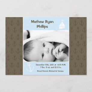 12x18 Jungen-Seesegeln FOTO Geburts-Mitteilung Ankündigung