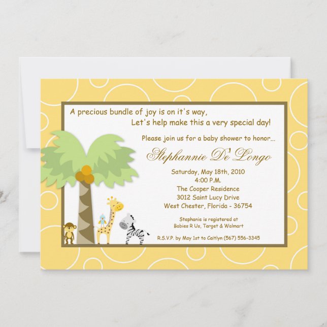 12x18 Jungle Safari Zoo Anima Kinderdusche Einladu Einladung (Vorderseite)