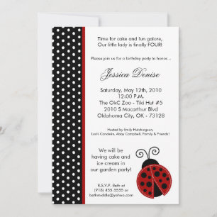 12x18 Lady Bug Black Polka Geburtstagsparty Einlad Einladung