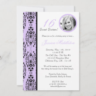 12x18 Lavender Damask 16 Geburtstagsparty Einladun Einladung