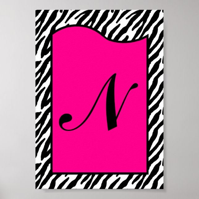 12x18 Letter Wall Art Hot Pink Zebra Animal Print Poster (Vorne)