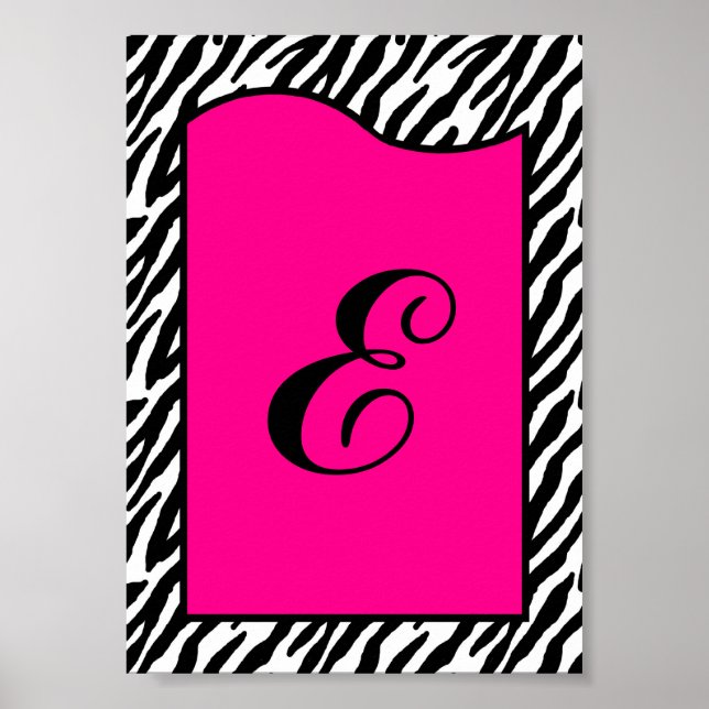 12x18 Letter Wall Art Hot Pink Zebra Animal Print Poster (Vorne)