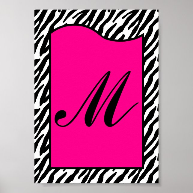 12x18 Letter Wall Art Hot Pink Zebra Animal Print Poster (Vorne)