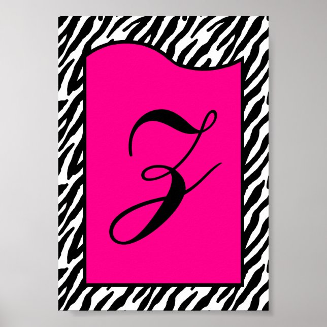 12x18 Letter Wall Art Hot Pink Zebra Animal Print Poster (Vorne)