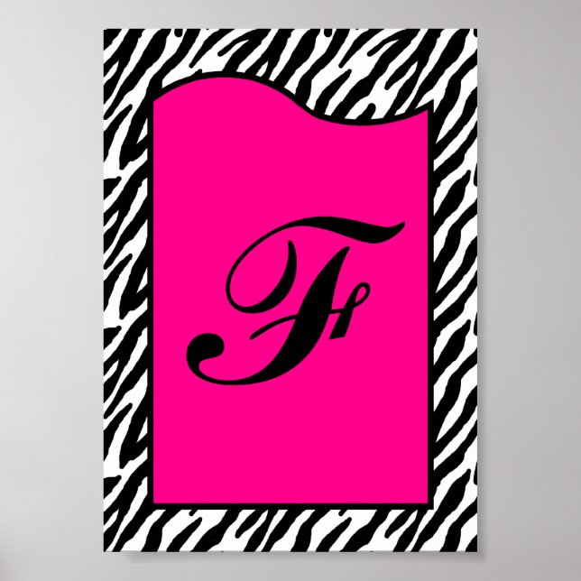 12x18 Letter Wall Art Hot Pink Zebra Animal Print Poster (Vorne)