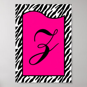 12x18 Letter Wall Art Hot Pink Zebra Animal Print Poster
