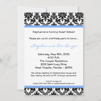 12x18 Light Blue Damask Geburtstagsparty Einladung
