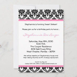 12x18 Light Pink Damask Geburtstagsparty Einladung