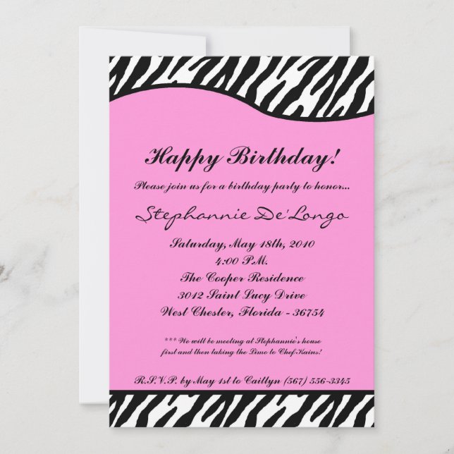 12x18 Light Pink Zebra Geburtstagsparty Einladung (Vorderseite)