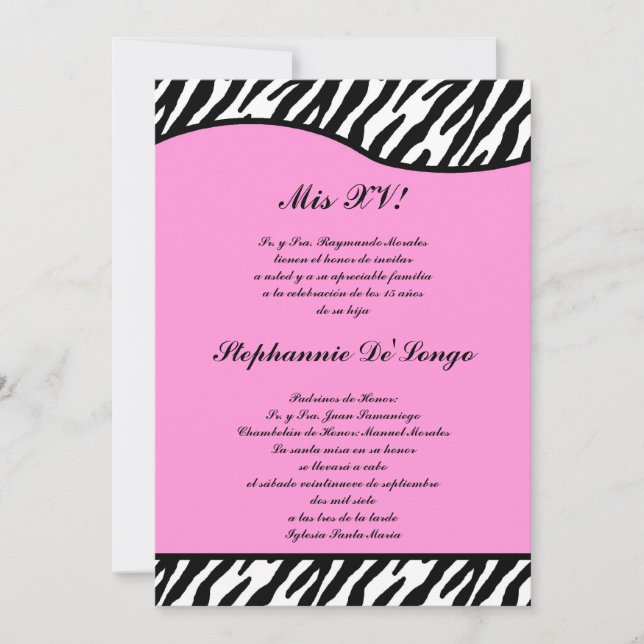 12x18 Light Pink Zebra Quinceanera Party Einladung (Vorderseite)