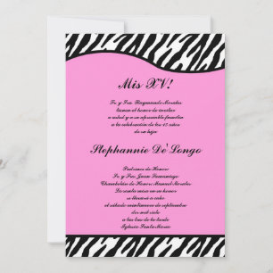 12x18 Light Pink Zebra Quinceanera Party Einladung