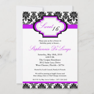 12x18 Lila Damask Sweet 16 Geburtstag Einladung