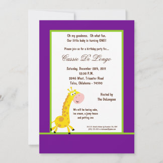 12x18 Lila Giraffe Geburtstagsfeier Einladung