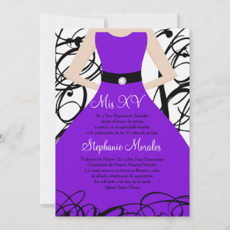 12x18 Lila Kleid Quinceanera Geburtstagseinladung Einladung