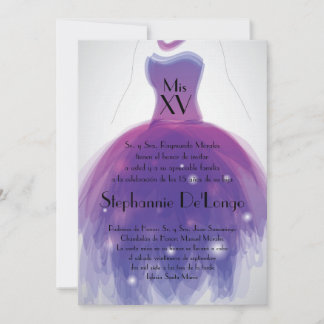 12x18 Lila Kleid Quinceanera Geburtstagseinladung Einladung