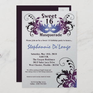 12x18 lila Maskerade-Bonbon 16 Einladung