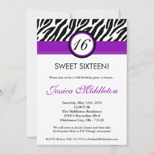12x18 Lila Zebra Print 16. Geburtstag Einladung