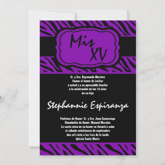 12x18 Lila Zebra Print Quinceanera 15 Einladung
