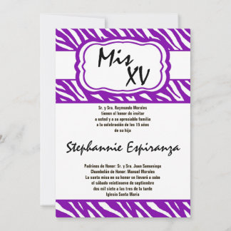 12x18 Lila Zebra Print Quinceanera 15 Einladung