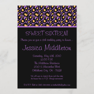 12x18 Lilac Lavende Cheetah 16. Geburtstag Einladu Einladung