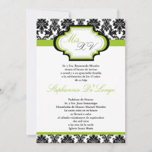 12x18 Lime Green Damask Quinceanera Einladung