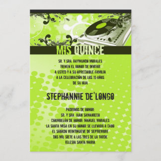 12x18 Lime Green DJ Turntable Quinceanera Einladun Einladung