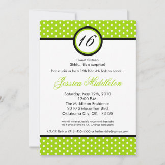 12x18 Limon White Polka Dot 16. Geburtstag Einladu Einladung