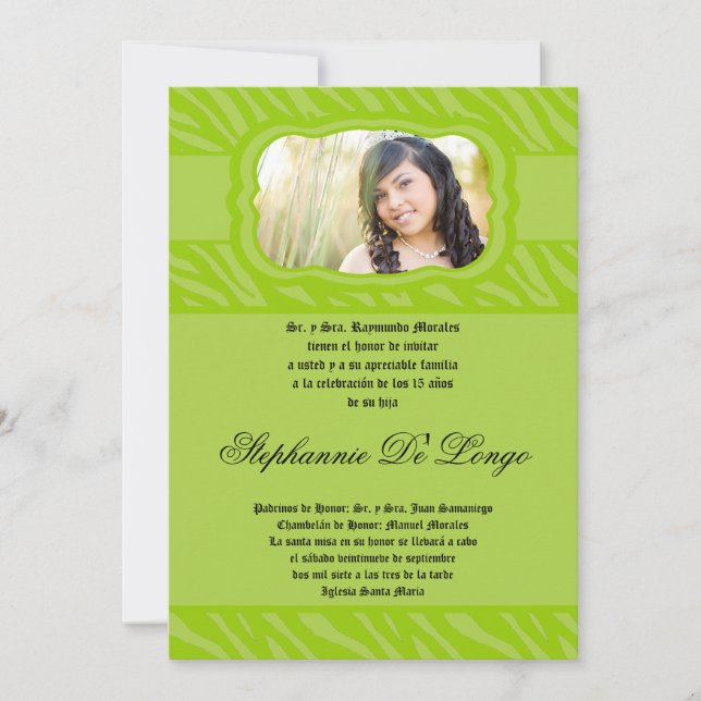 12x18 Limon Zebra Print Patter Quinceanera Einladu Einladung (Vorderseite)