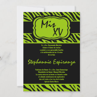 12x18 Limon Zebra Print Quinceanera 15 Einladung