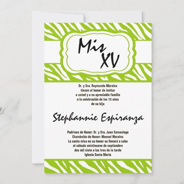 12x18 Limon Zebra Print Quinceanera 15 Einladung (Vorderseite)