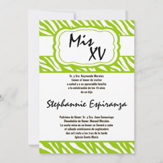 12x18 Limon Zebra Print Quinceanera 15 Einladung