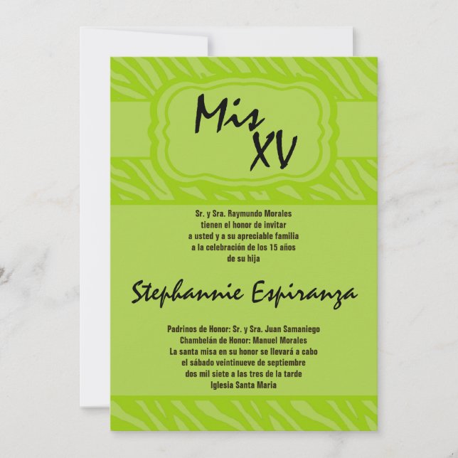12x18 Limon Zebra Print Quinceanera 15 Einladung (Vorderseite)