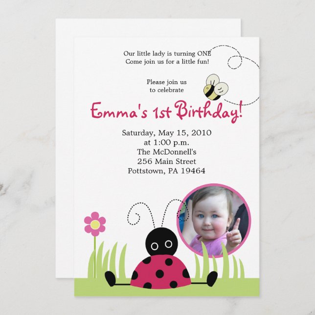 12x18 Little Ladybug *FOTO* Frühjahr Geburtstag Einladung (Vorne/Hinten)