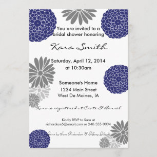 12x18 Marine-Blau-u. Grau-Brautparty-Einladung Einladung