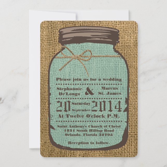12x18 Mason Jar Burlap Country Wedding Einladung (Vorderseite)